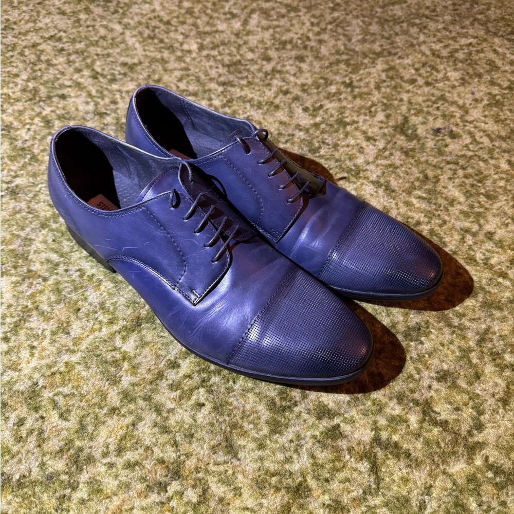 Steve Madden Journee Men's Dark Blue Leather Lace Up Dress Shoes Size 11 EU 44